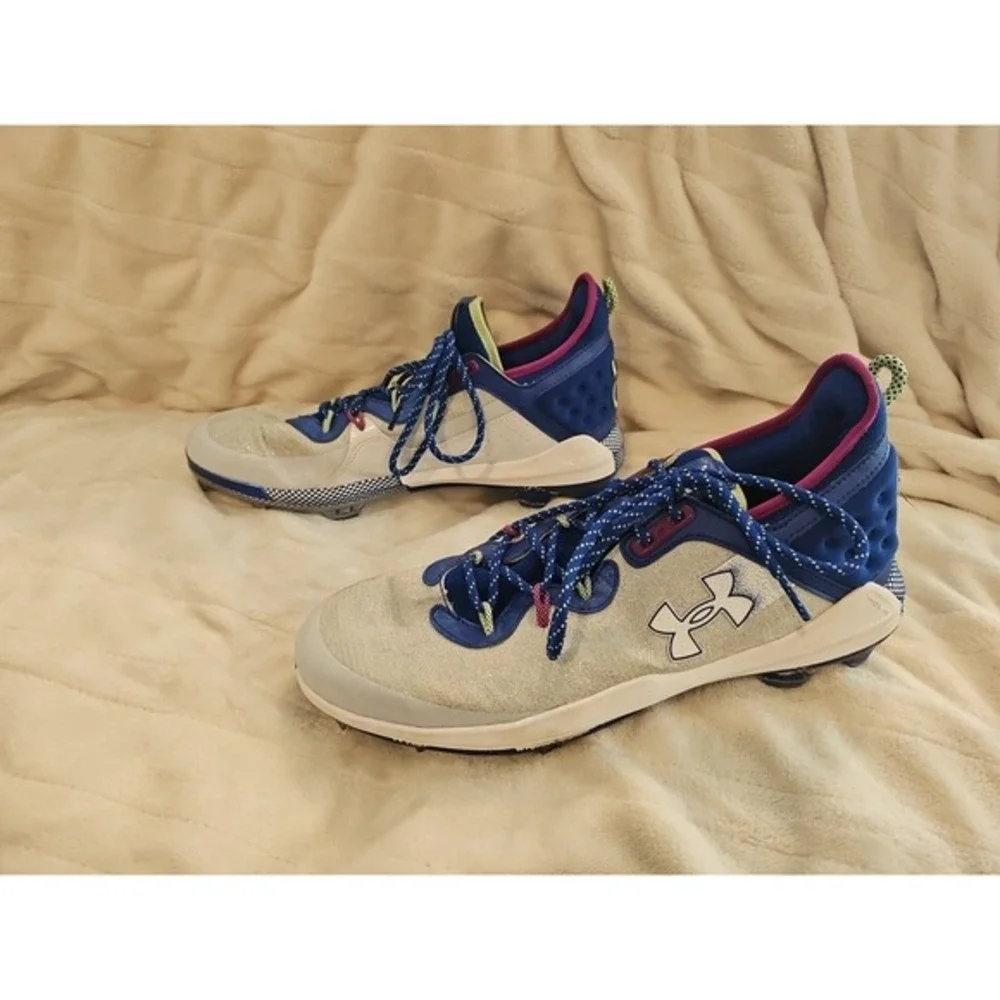 UNDER ARMOUR MENS HARPER 8 LOW ST METAL BASEBALL CLEATS SIZE 13 WHITE ROYAL K001